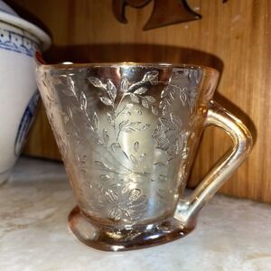 Vtg‎ Jeannette Marigold Peach Floral Depression Carnival Glass Creamer